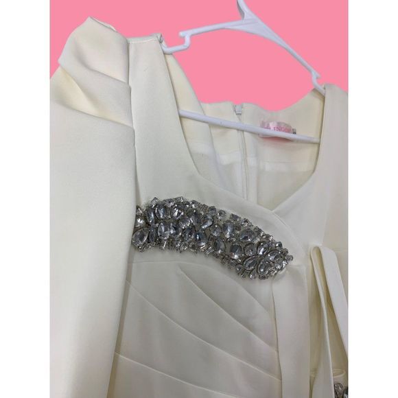 Womens Blingor White Scuba Bling Embellished Peplum Dress Size Small 4/6 5203 - Picture 4 of 14